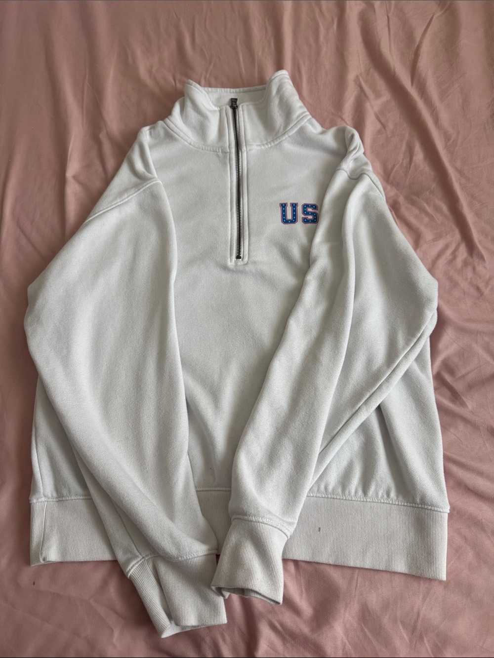 Universal Thread White Half-Zip Sweatshirt with Blue & Red US Embroidery